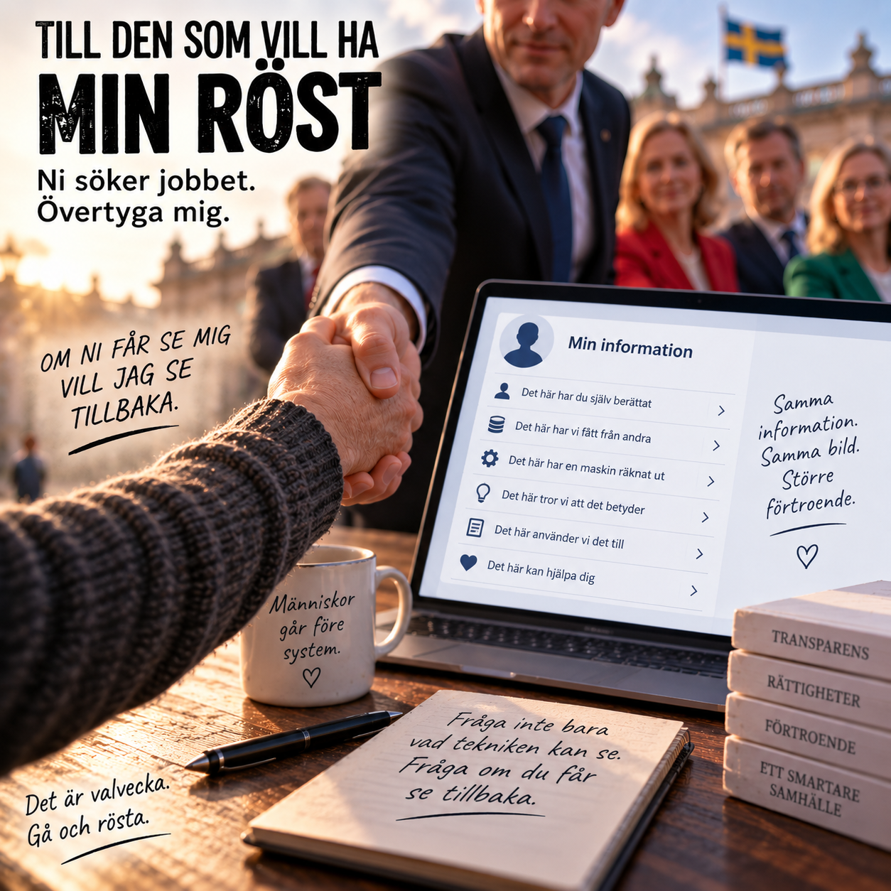 Min röst: Låt mig se vad ni ser, ett handslag för transparens